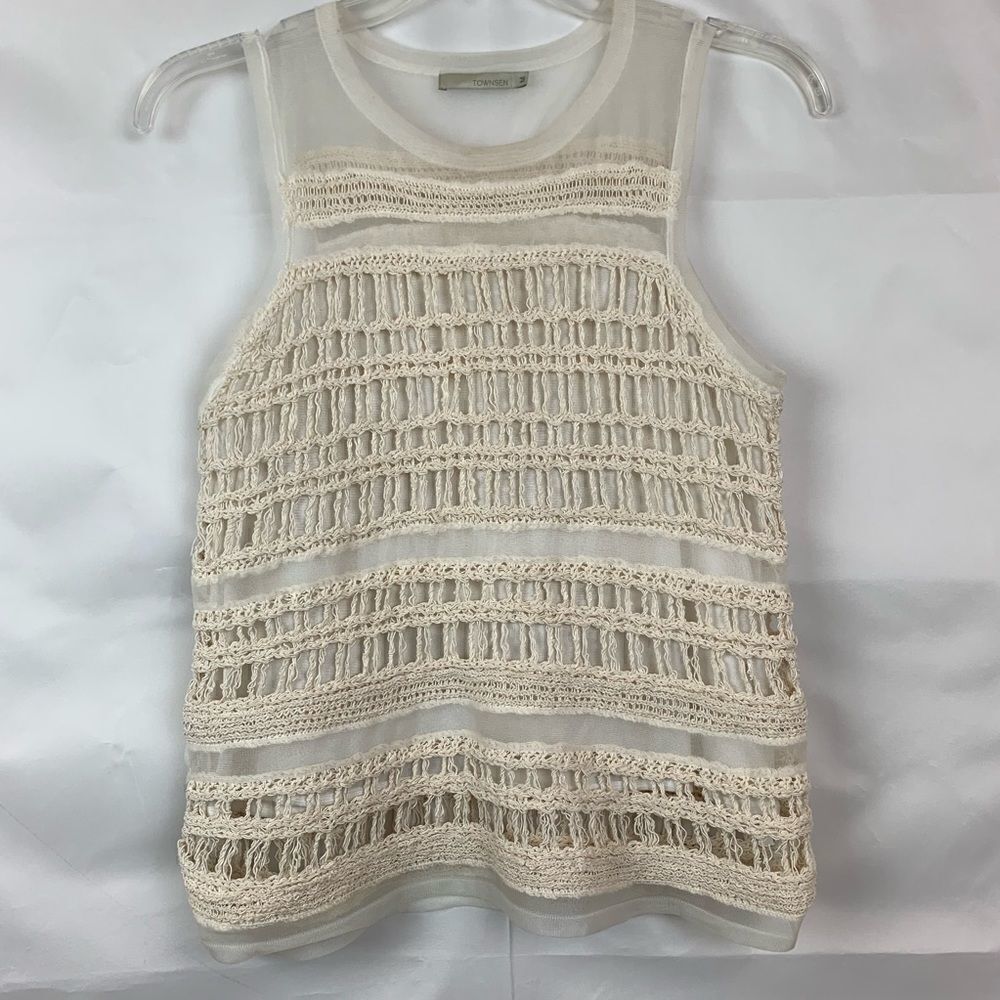Townsen cream mesh and crocheted tank top